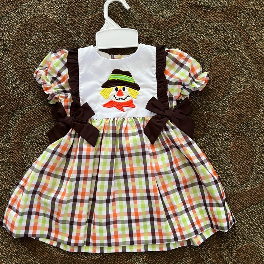 Plaid Scarecrow Kids Thanksgiving Dress